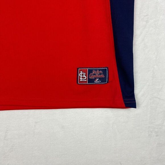 Majestic St. Louis Cardinals Shirt Mens Red Blue Short Sleeve V-neck Logo MLB - Picture 5 of 9